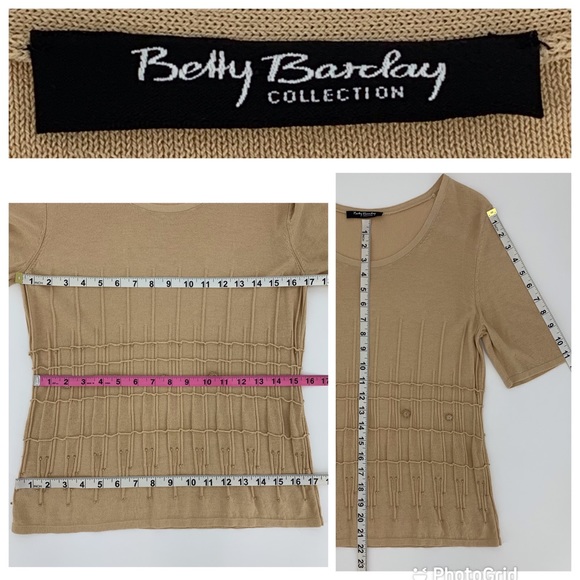 Betty Barclay Lightweight Short Sleeve Tan Sweater with Bead Accents, Small - Picture 16 of 16
